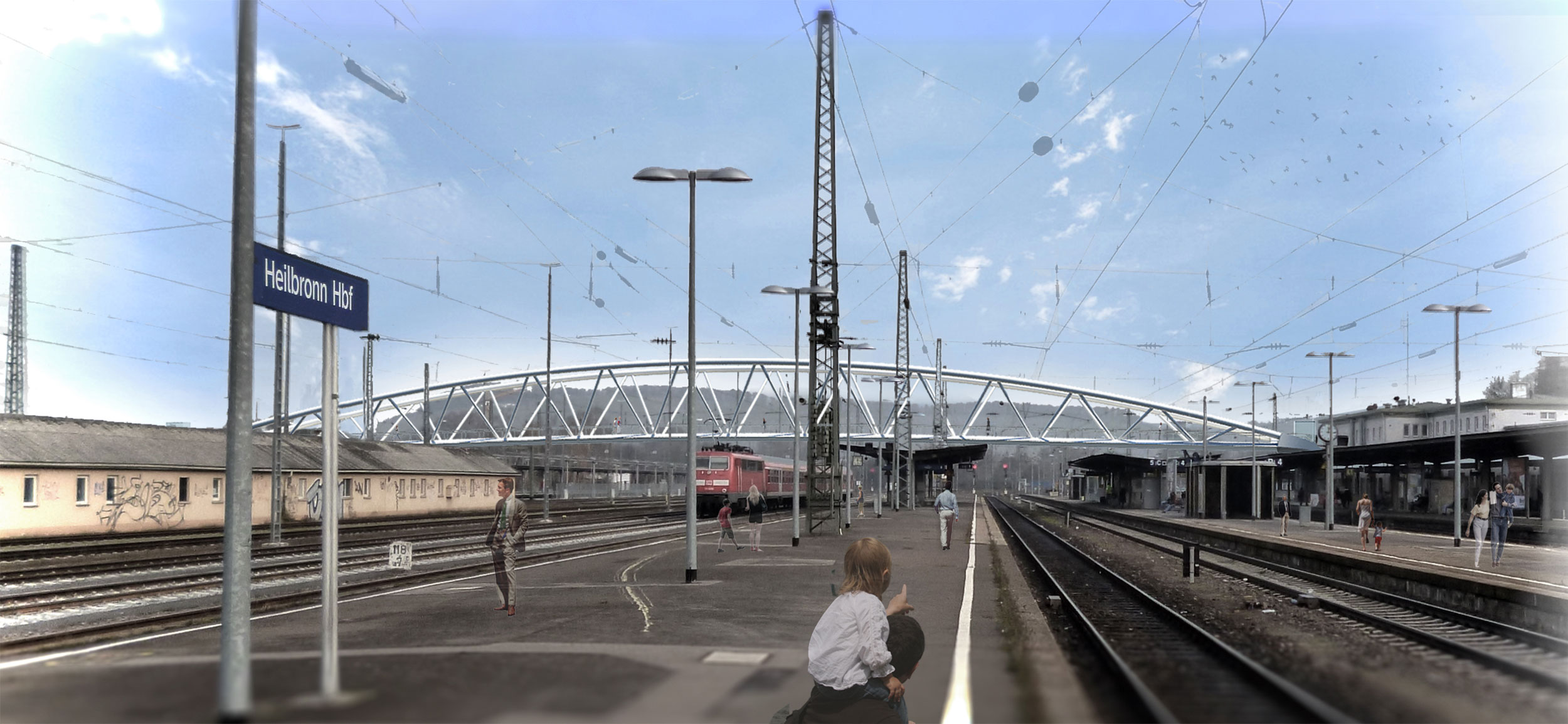 Railway station footbridge (Bahnhofsbrücke) in Heilbronn