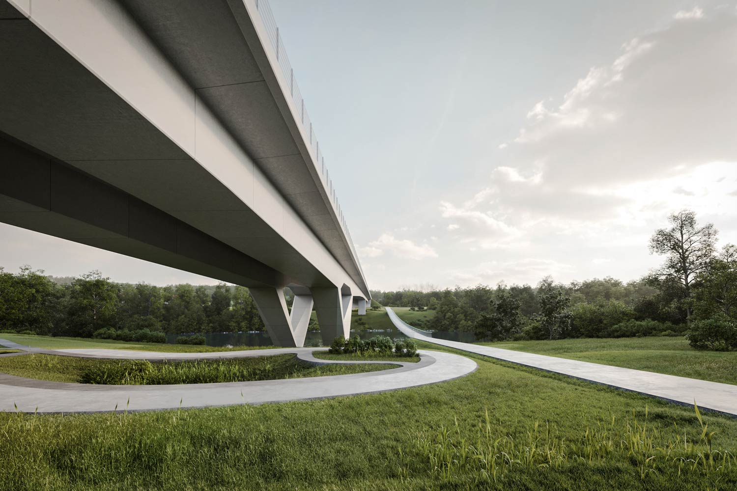 Highway Bridge and parallel Pedestrian Bridge over Krka River