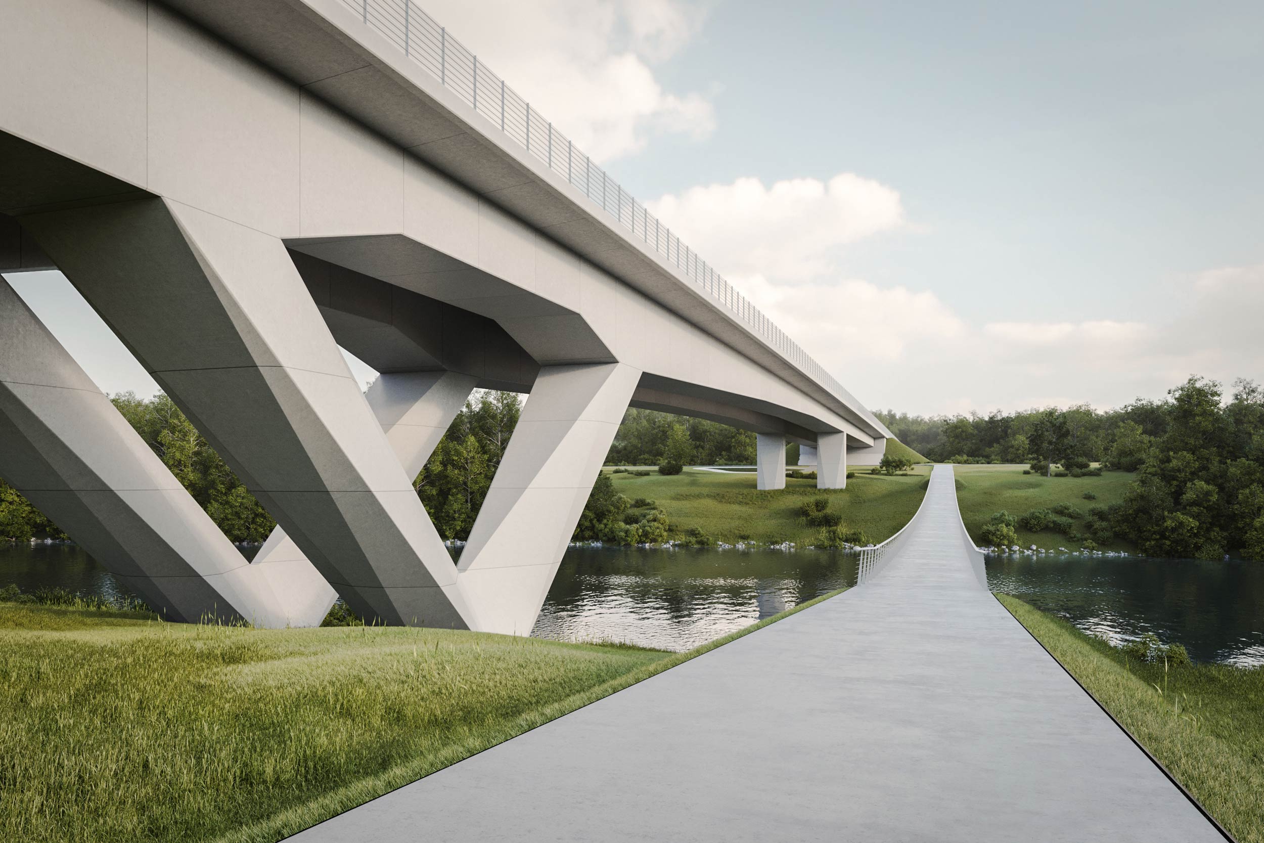 Highway Bridge and parallel Pedestrian Bridge over Krka River