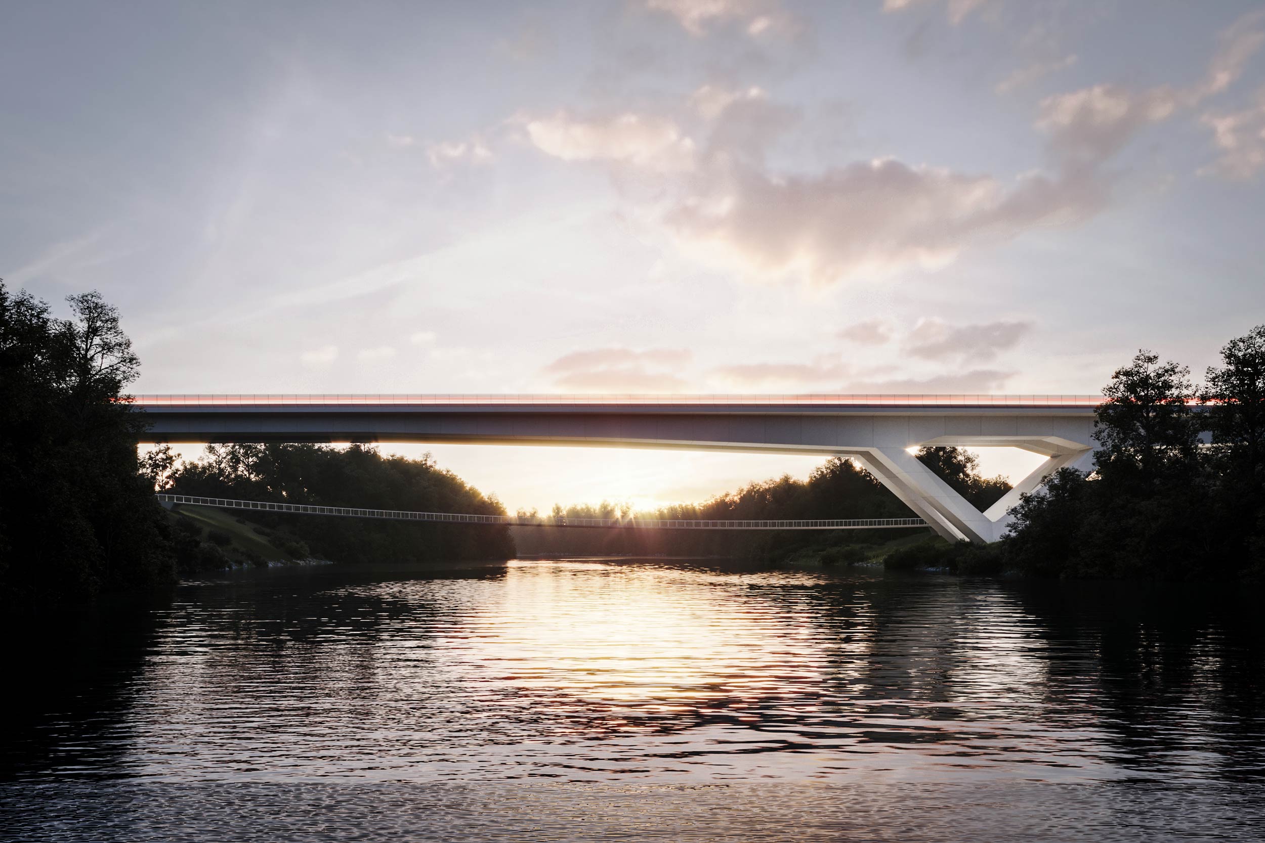 Highway Bridge and parallel Pedestrian Bridge over Krka River
