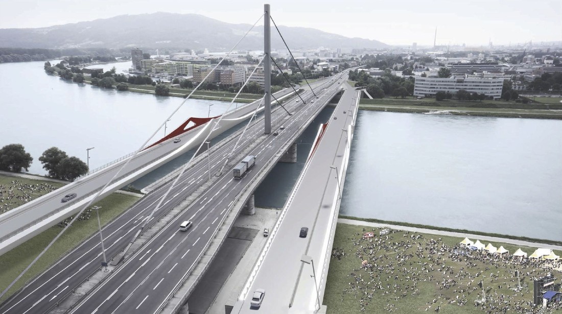 Linz Bypass Bridge over Danube River