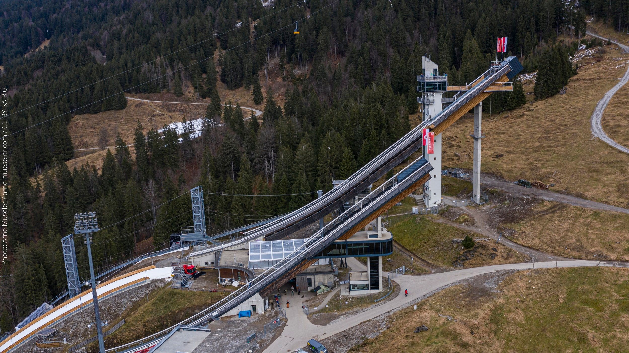 Windnet-deflection system for ski jumping hills
