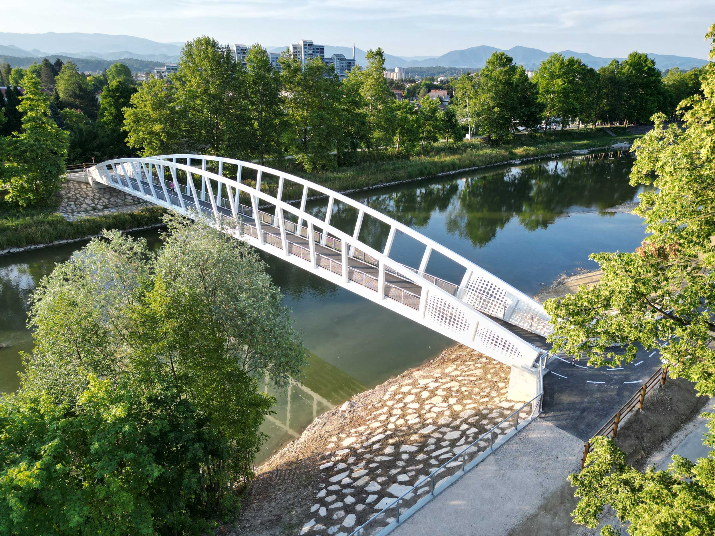 Pedestrian and cyclist bridge over Savinja River at Špica in Celje