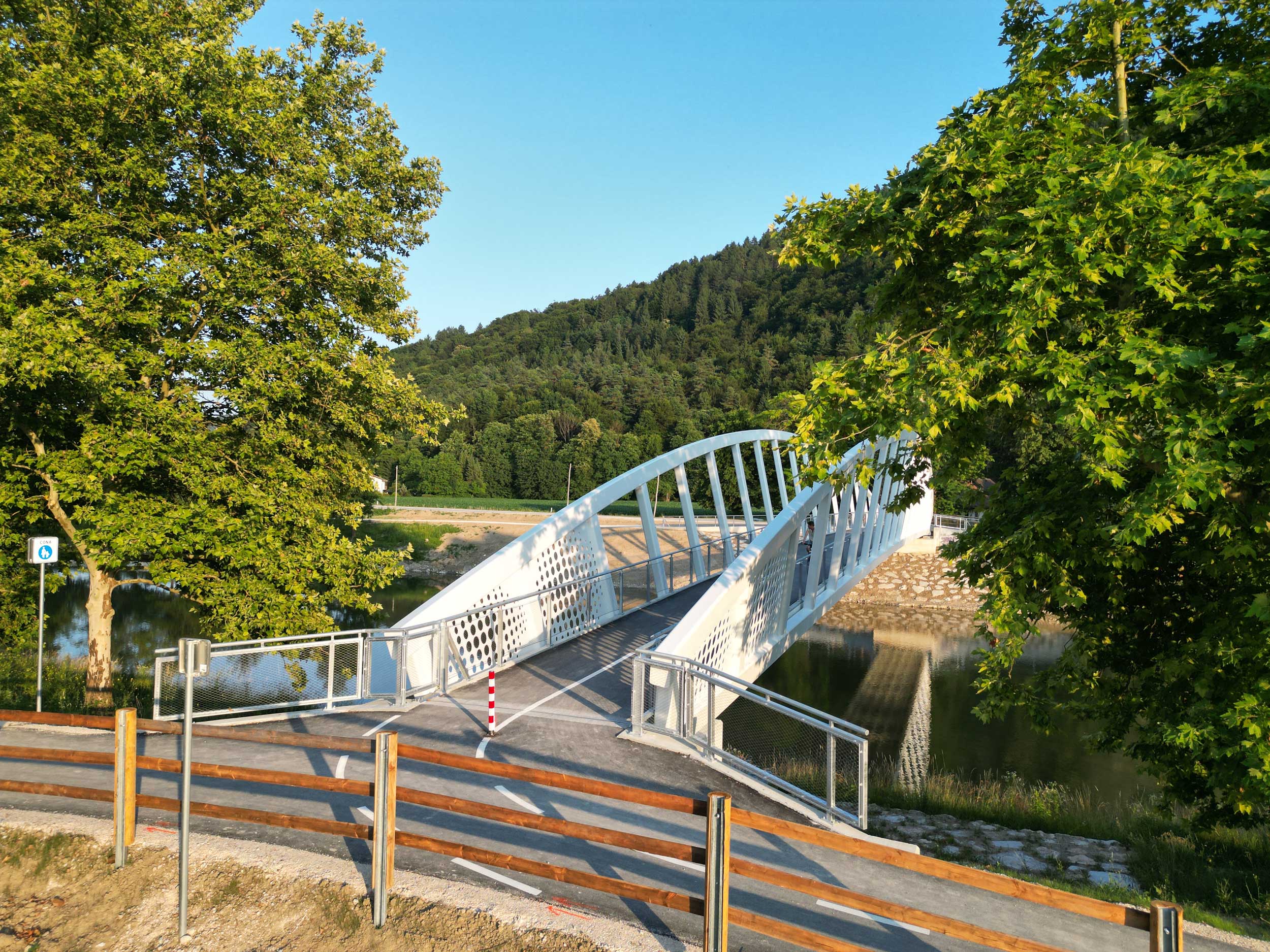 Pedestrian and cyclist bridge over Savinja River at Špica in Celje
