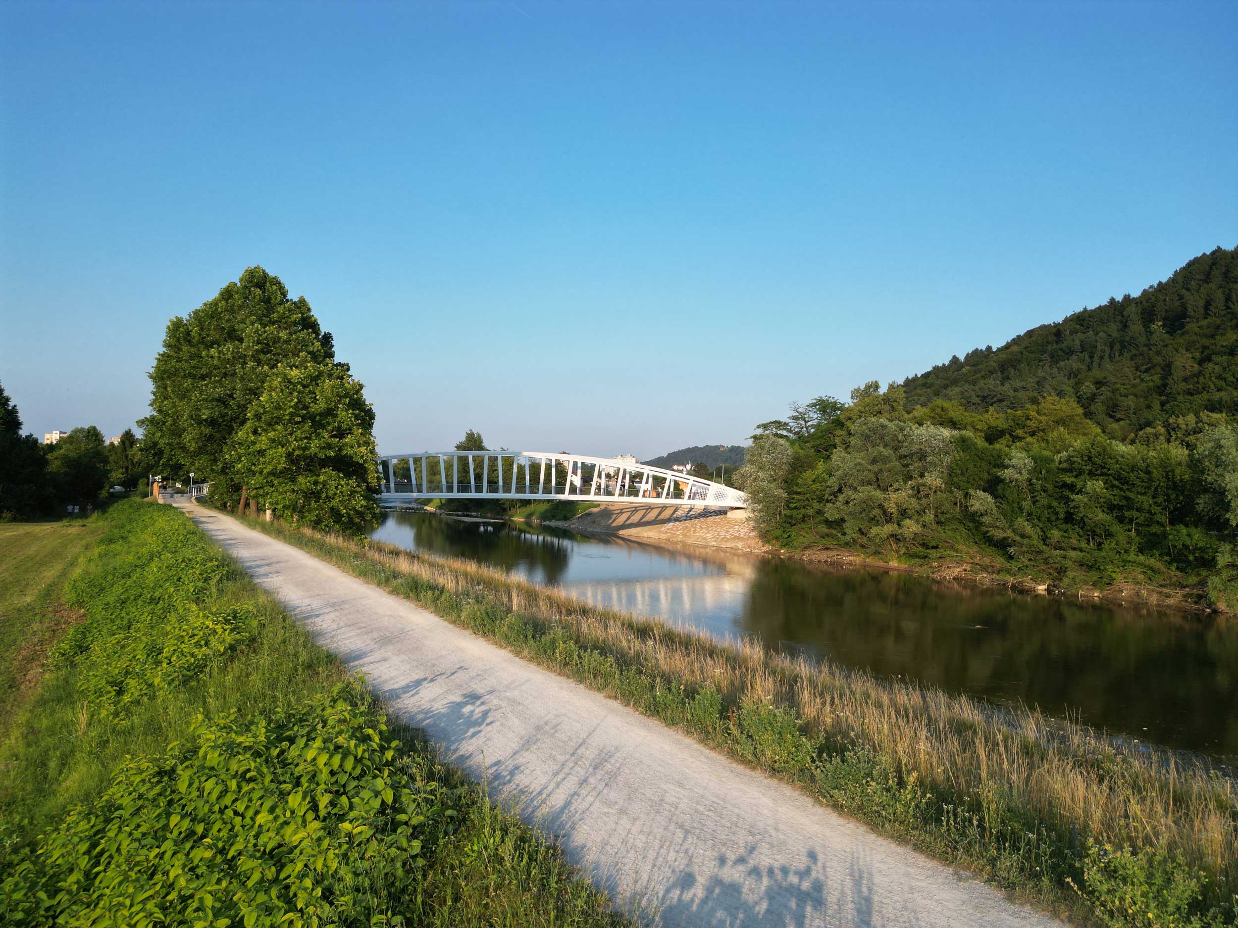 Pedestrian and cyclist bridge over Savinja River at Špica in Celje