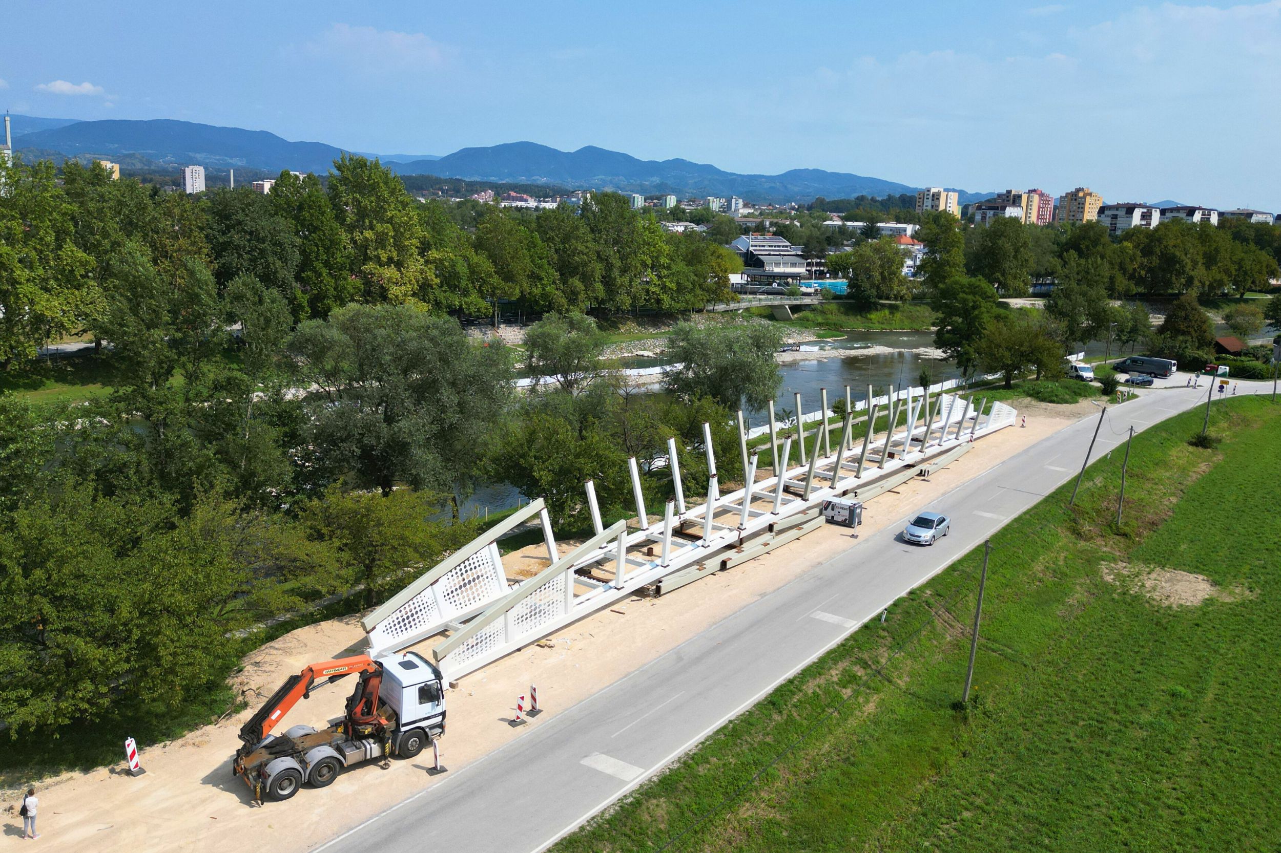Pedestrian and cyclist bridge over Savinja River at Špica in Celje