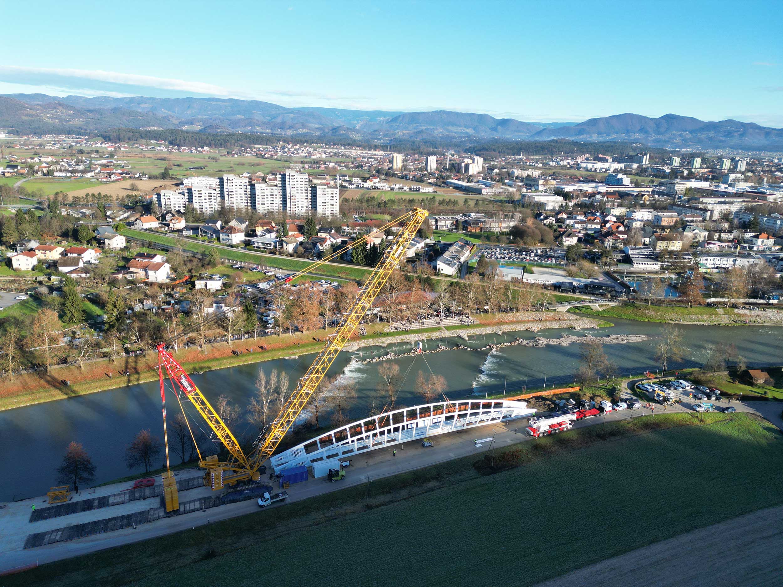 Pedestrian and cyclist bridge over Savinja River at Špica in Celje