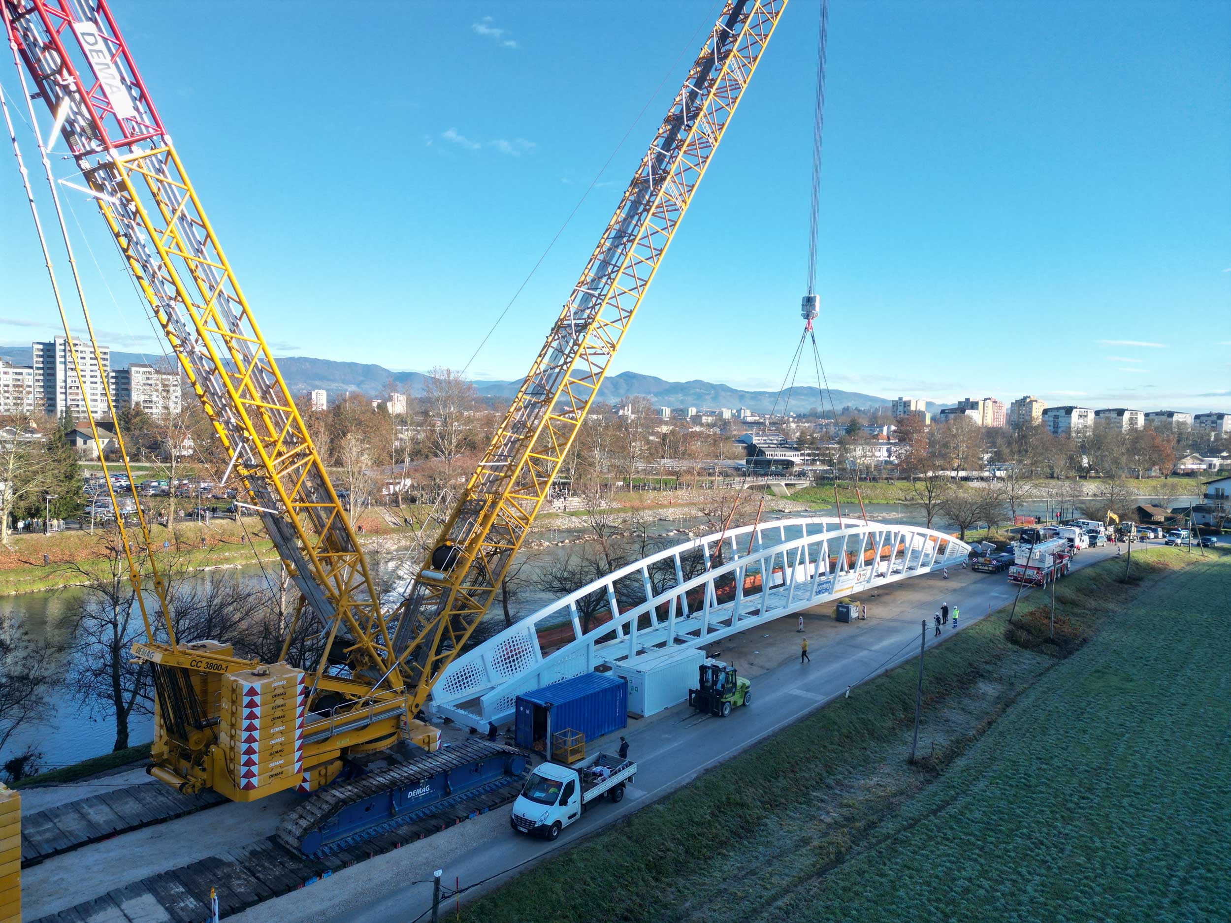 Pedestrian and cyclist bridge over Savinja River at Špica in Celje