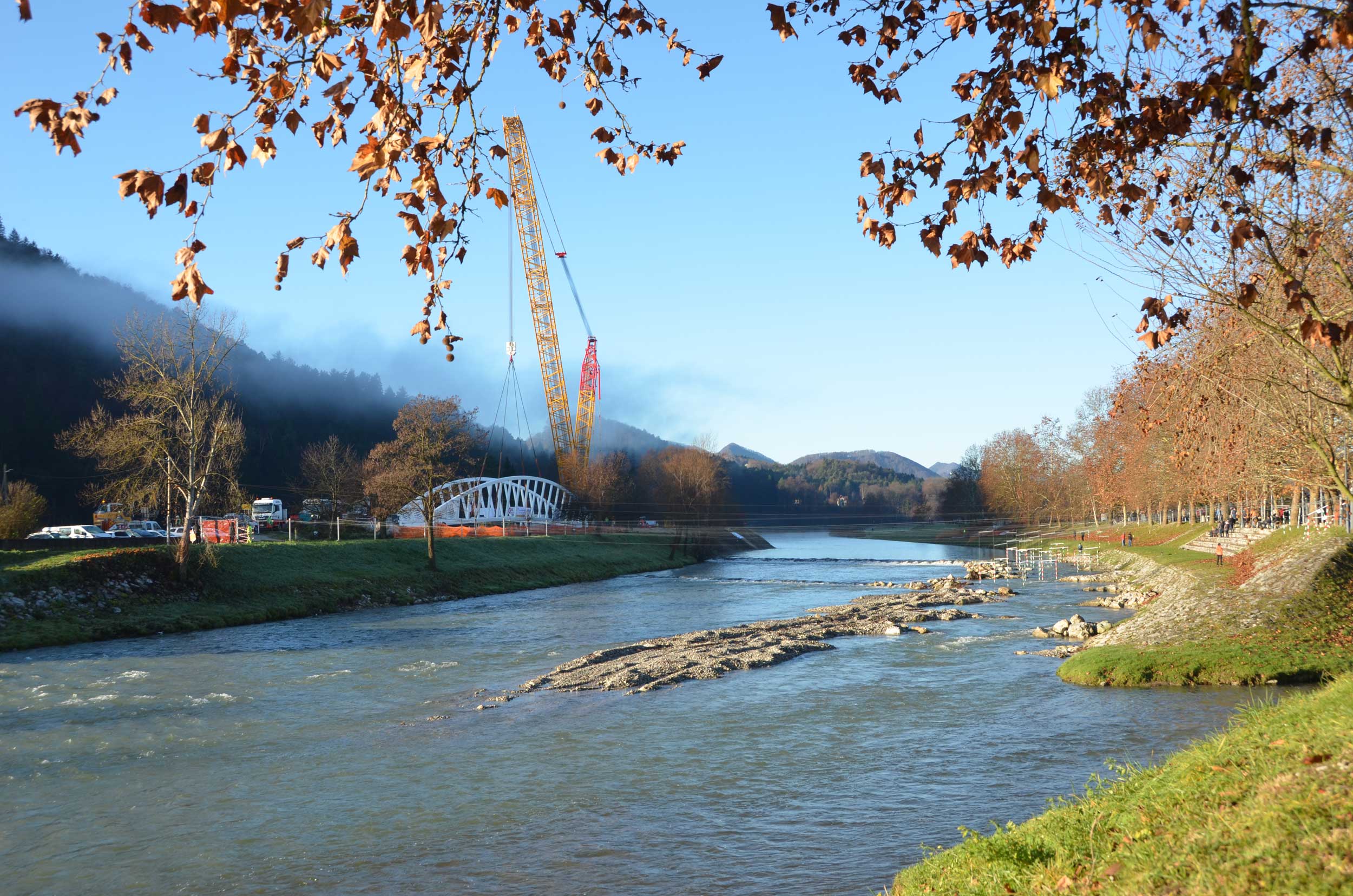 Pedestrian and cyclist bridge over Savinja River at Špica in Celje