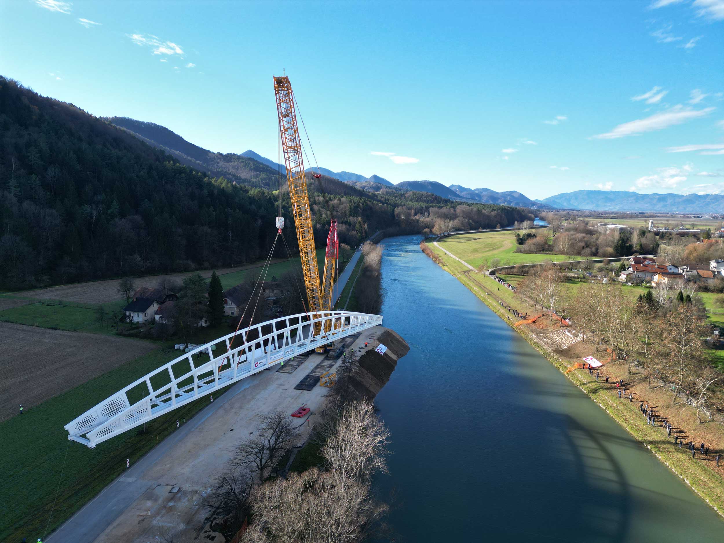 Pedestrian and cyclist bridge over Savinja River at Špica in Celje