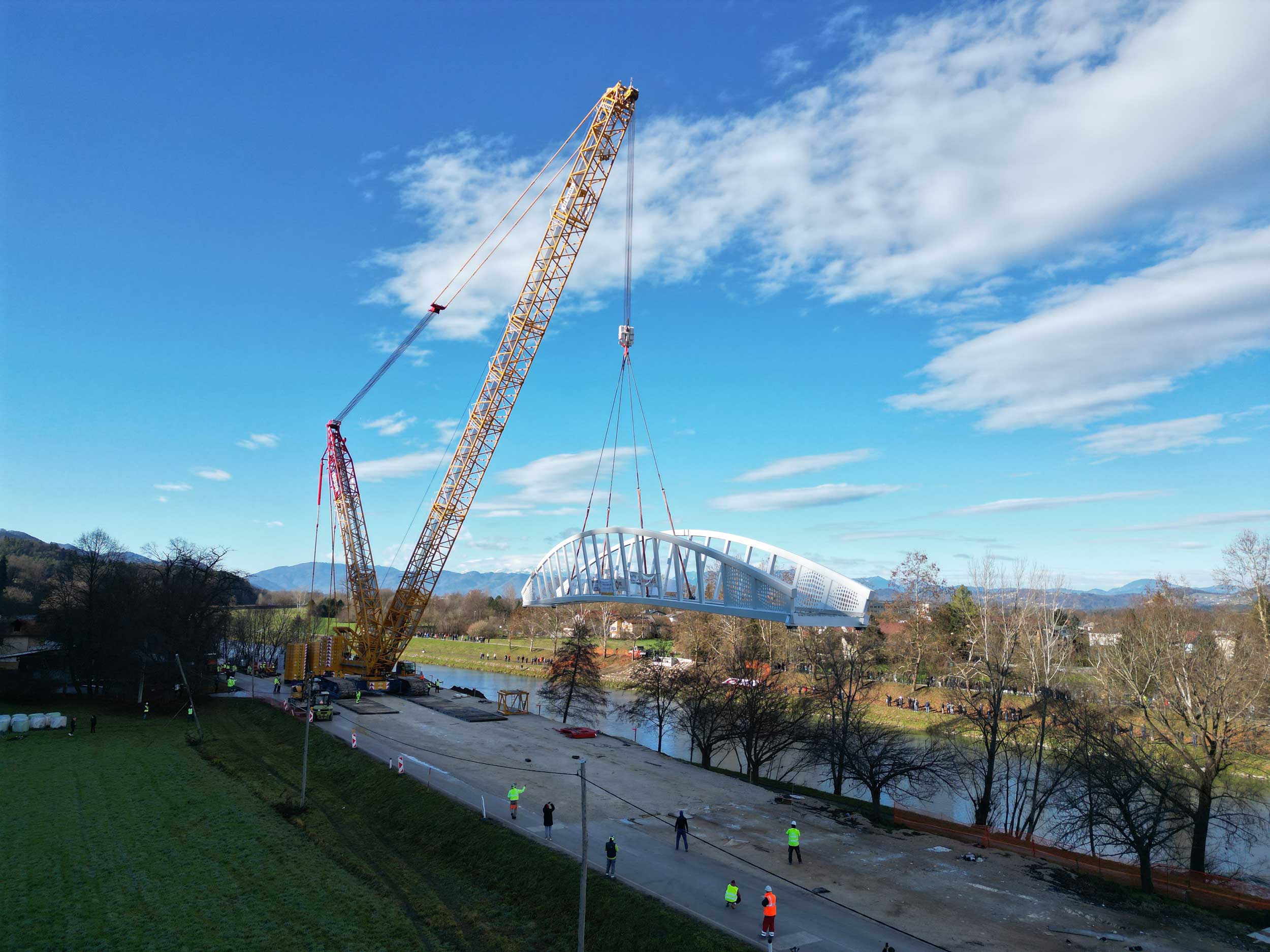 Pedestrian and cyclist bridge over Savinja River at Špica in Celje
