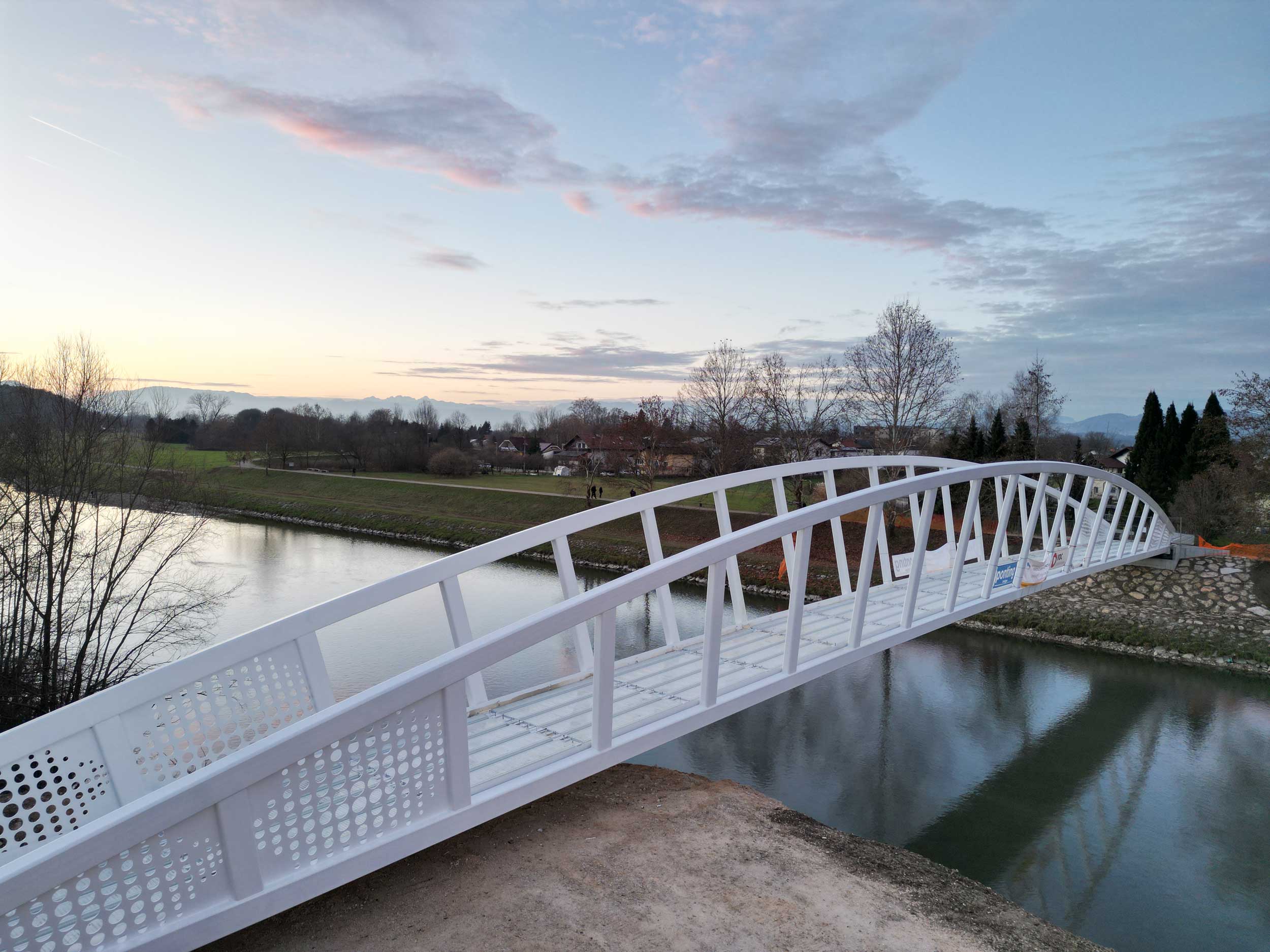 Pedestrian and cyclist bridge over Savinja River at Špica in Celje