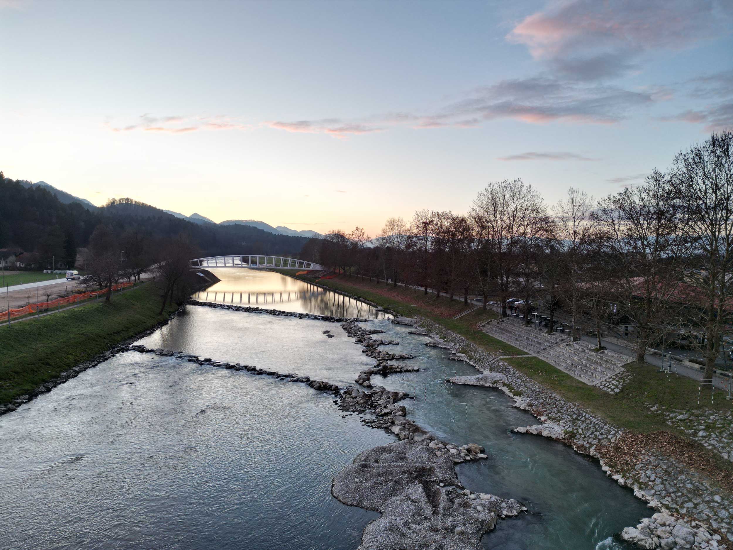 Pedestrian and cyclist bridge over Savinja River at Špica in Celje